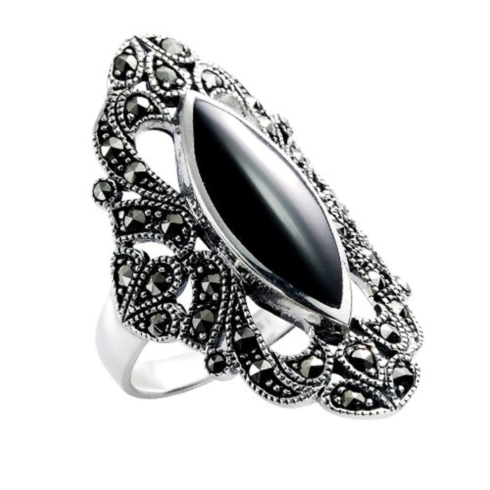 Black Sapphire Gemstone Birthstone 925 Sterling Silver Women's Anniversary Wedding Ring 